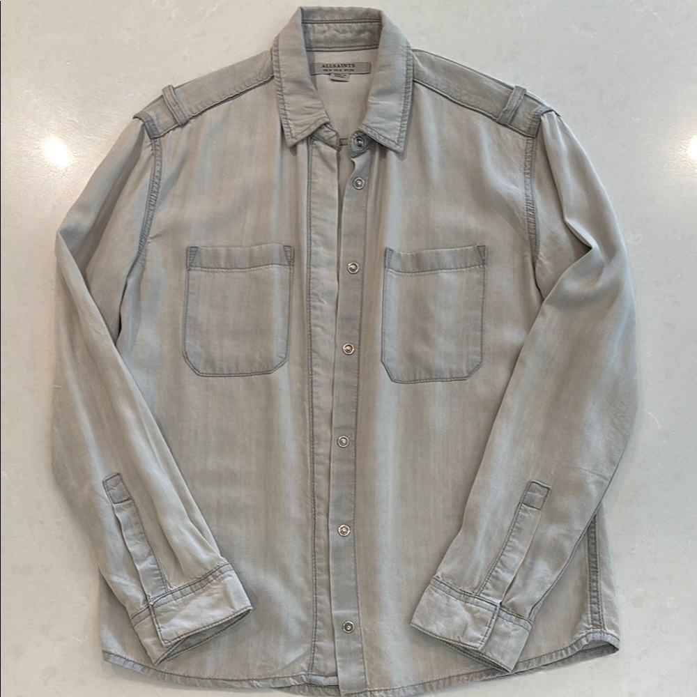 All Saints Riva Snap Button Shirt Grey Sz 2